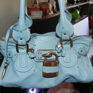 Chloe Paddington Gold Padlock Key Hand Bag Blue Leather